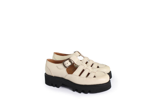 rosamosa buckle t-bar white leather vibram welted sandal shoe