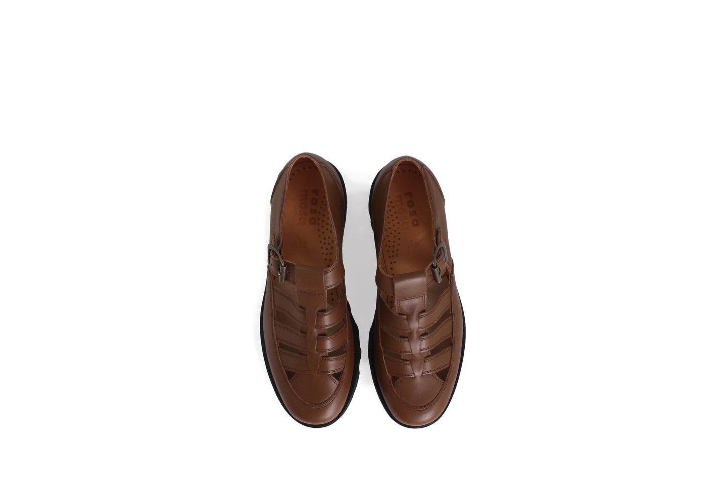 rosamosa buckle t-bar brown leather vibram welted sandal shoe