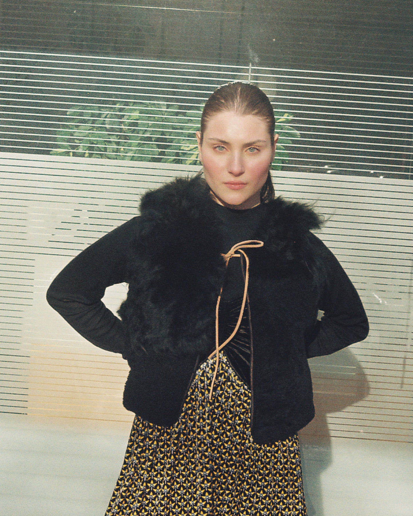 Gilet Vest PATCHWORK + Reversible Shearling Vest + Black long hair