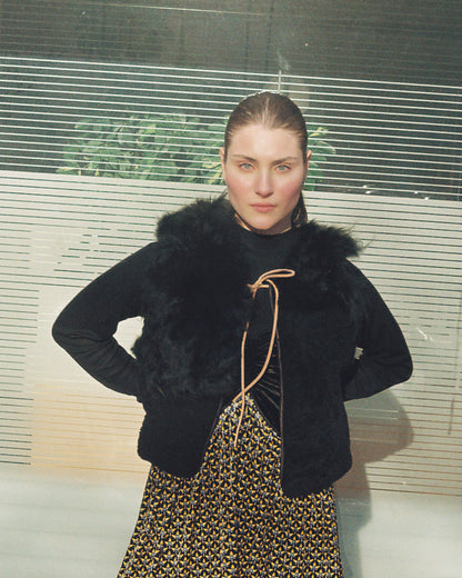 Gilet Vest PATCHWORK + Reversible Shearling Vest + Black long hair