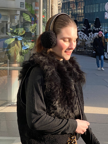 Gilet Vest PATCHWORK + Reversible Shearling Vest + Black long hair