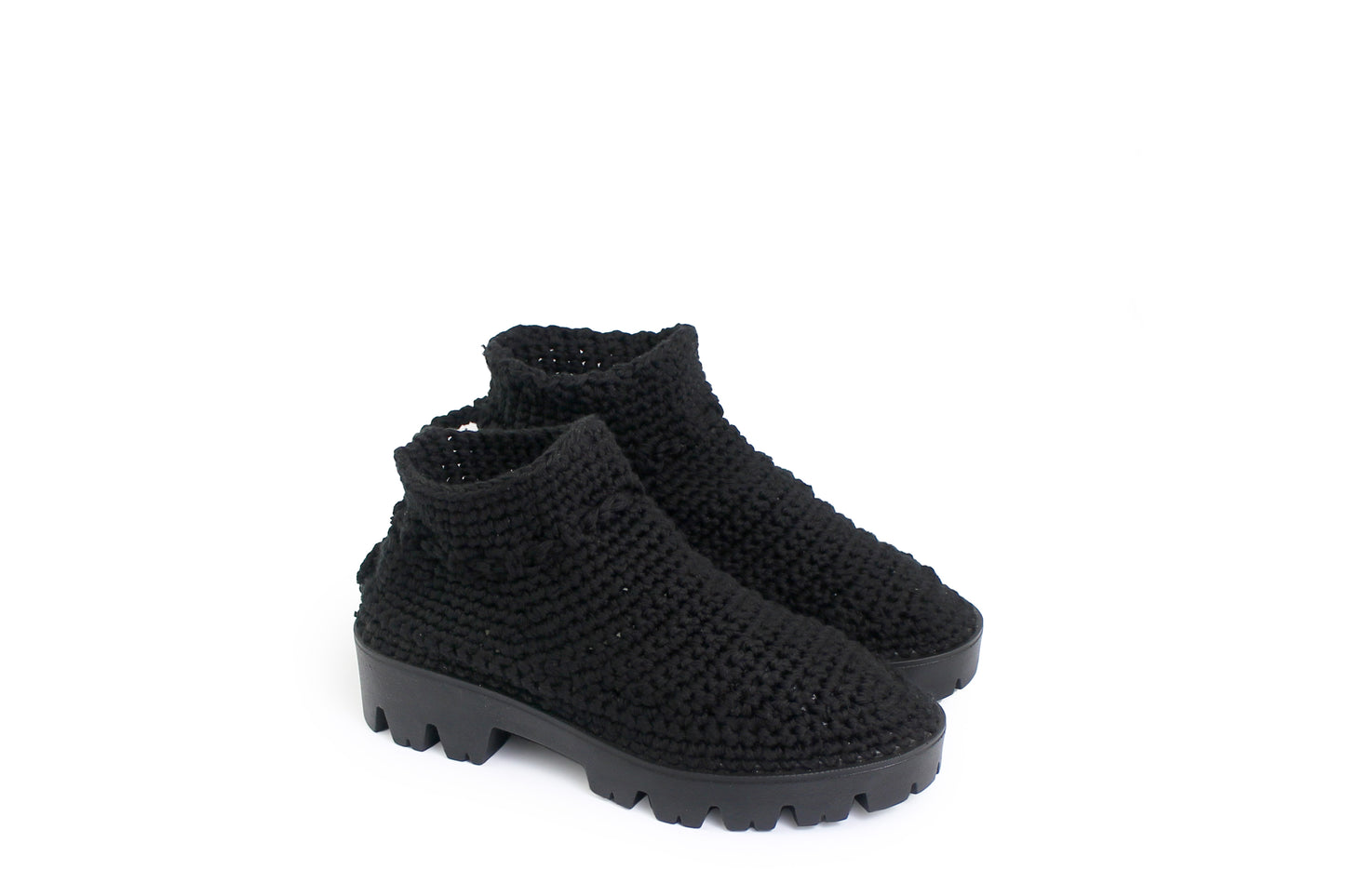 rosamosa knitted black cotton ankle high boots 