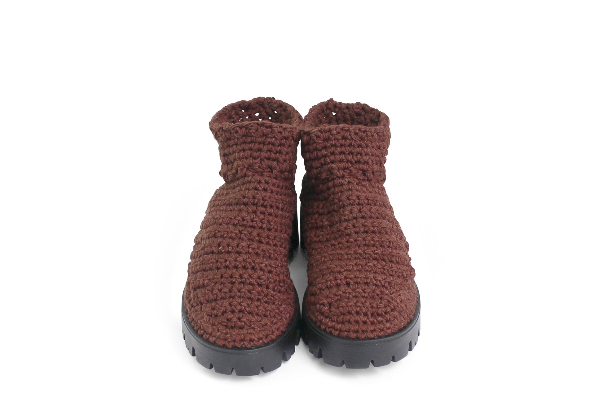 rosamosa knitted brown cotton ankle high boots 