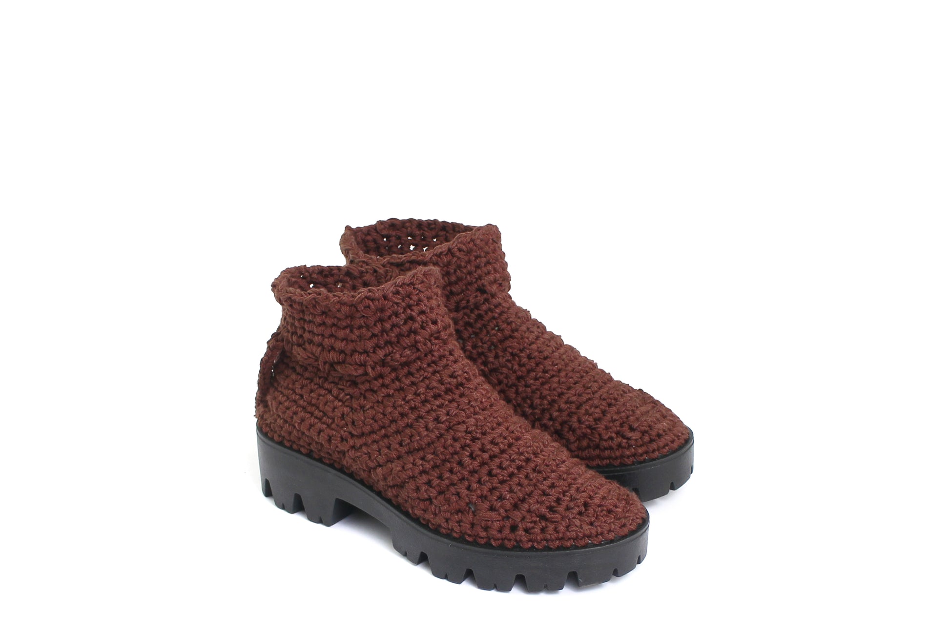 rosamosa knitted brown cotton ankle high boots 