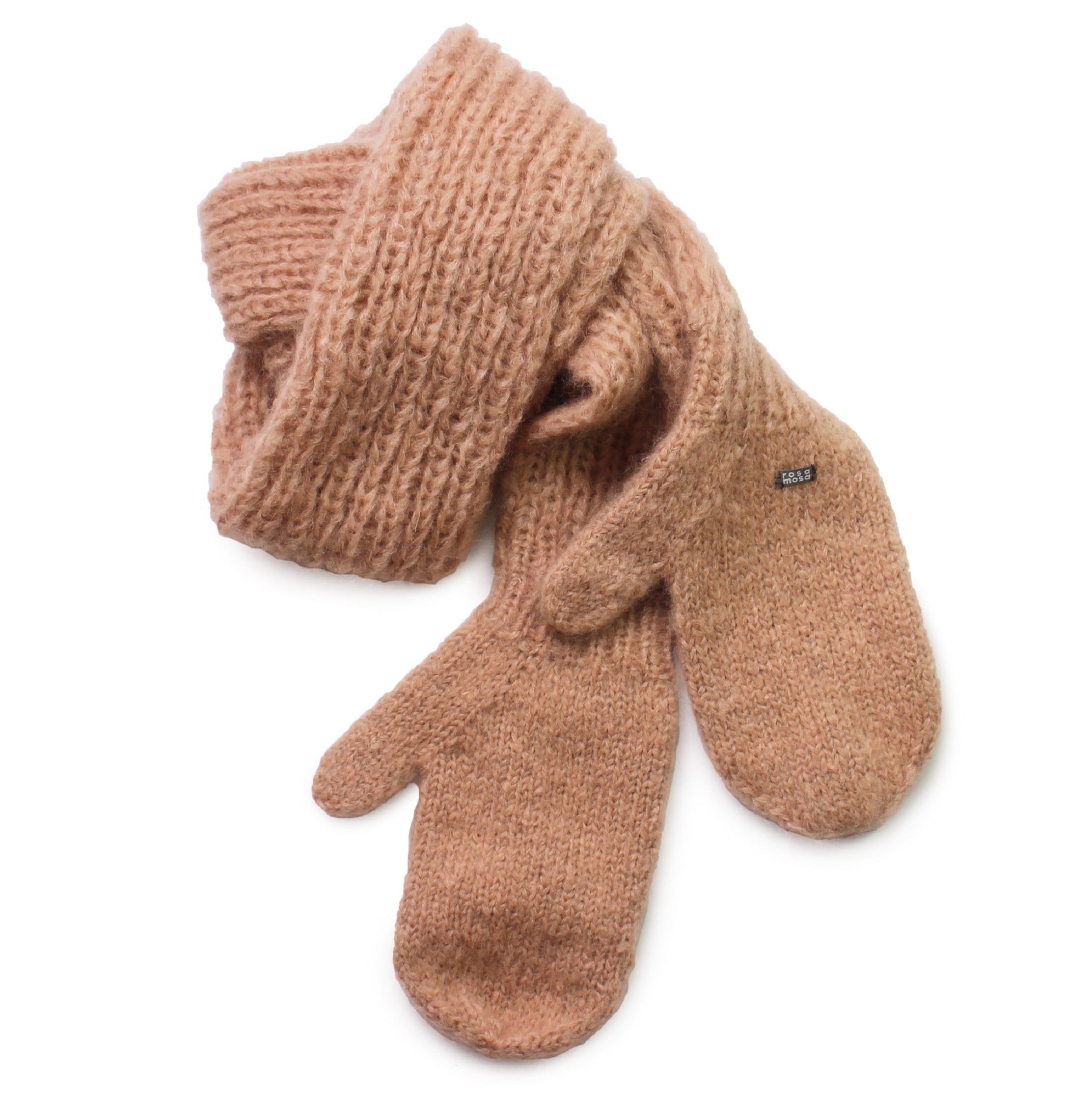 MITTENS SCARF Combo + Hand-knit Scarf + Beige