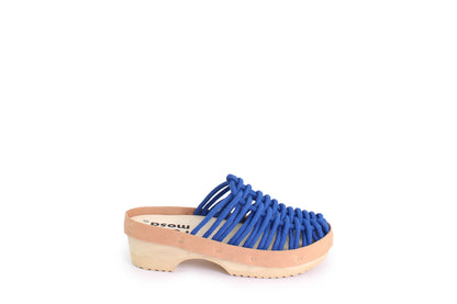 rosamosa panto blue cotton hand-woven net wooden clog