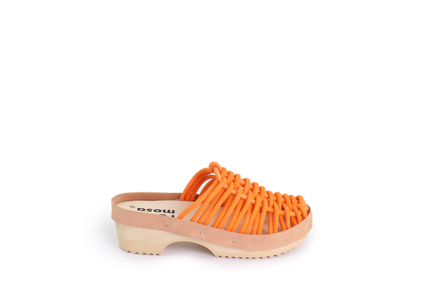 rosamosa panto orange cotton hand-woven net wooden clog