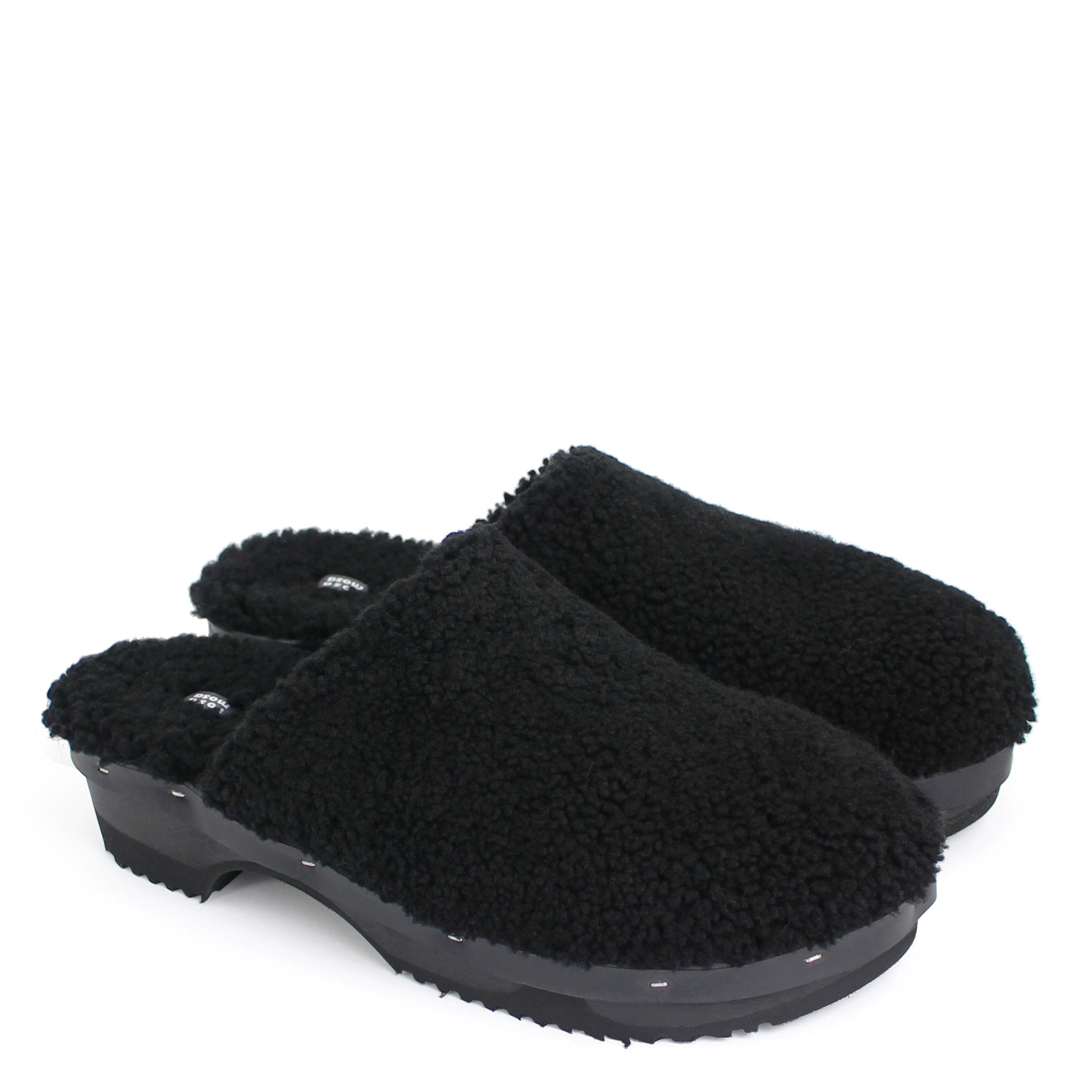 PANTO FULLY + Shearling Dark Clog Shoes + Black
