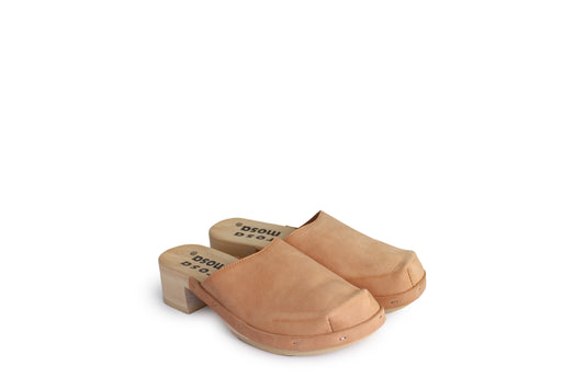 rosamosa rocco cammello leather natural wooden clog