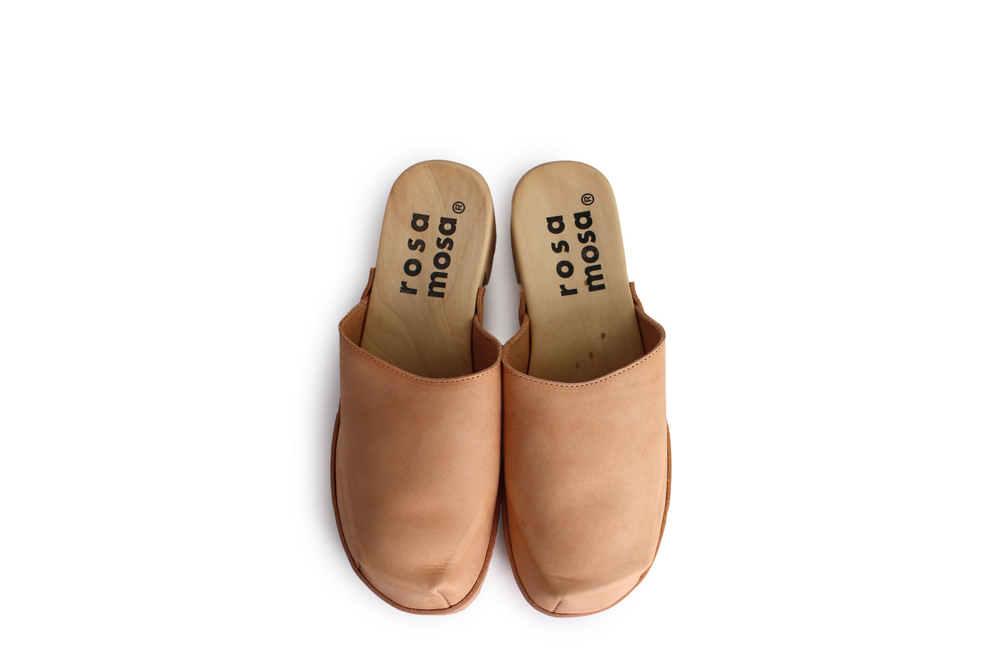 rosamosa rocco cammello leather natural wooden clog