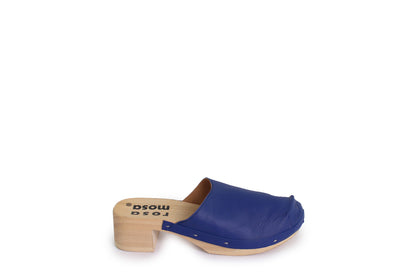 rosamosa rocco blue leather natural wooden clog