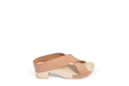 rosamosa rocco cammello basic x form leather wooden clog shoe