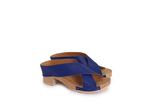 rosamosa rocco japanese x-form blue leather wooden clog