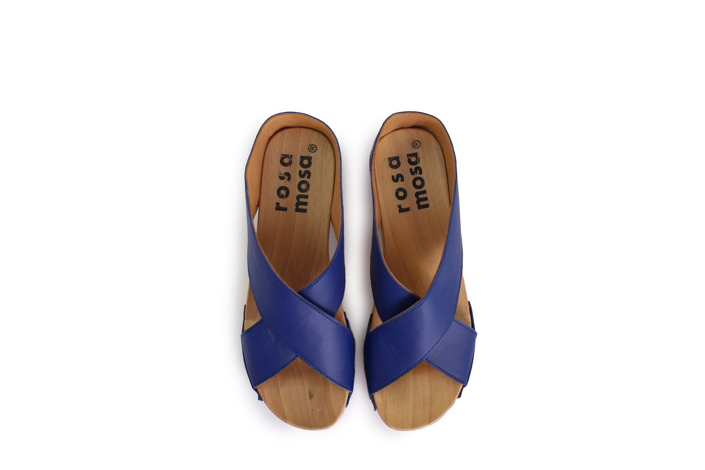 rosamosa rocco x-form blue leather wooden clog