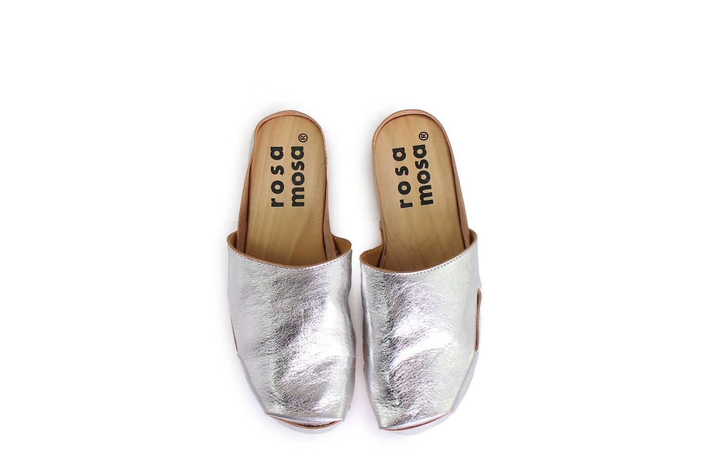 rosamosa rocco silver leather wooden clog shoe