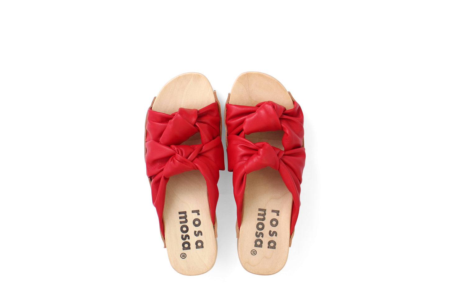 rosamosa rocco red leather knot wooden clog shoe 