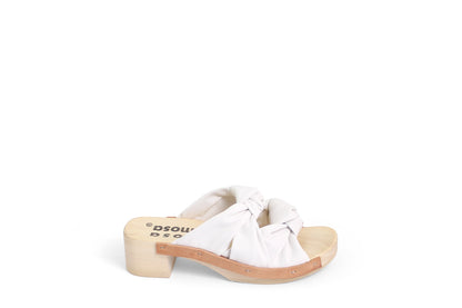 rosamosa rocco white leather knot wooden clog shoe 