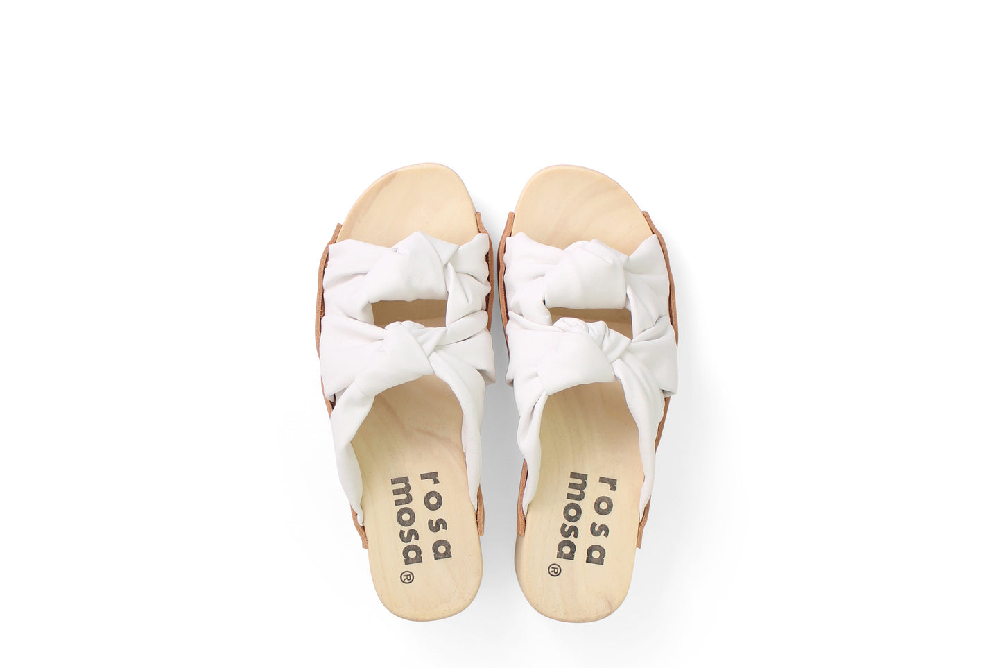 rosamosa rocco white leather knot wooden clog shoe 