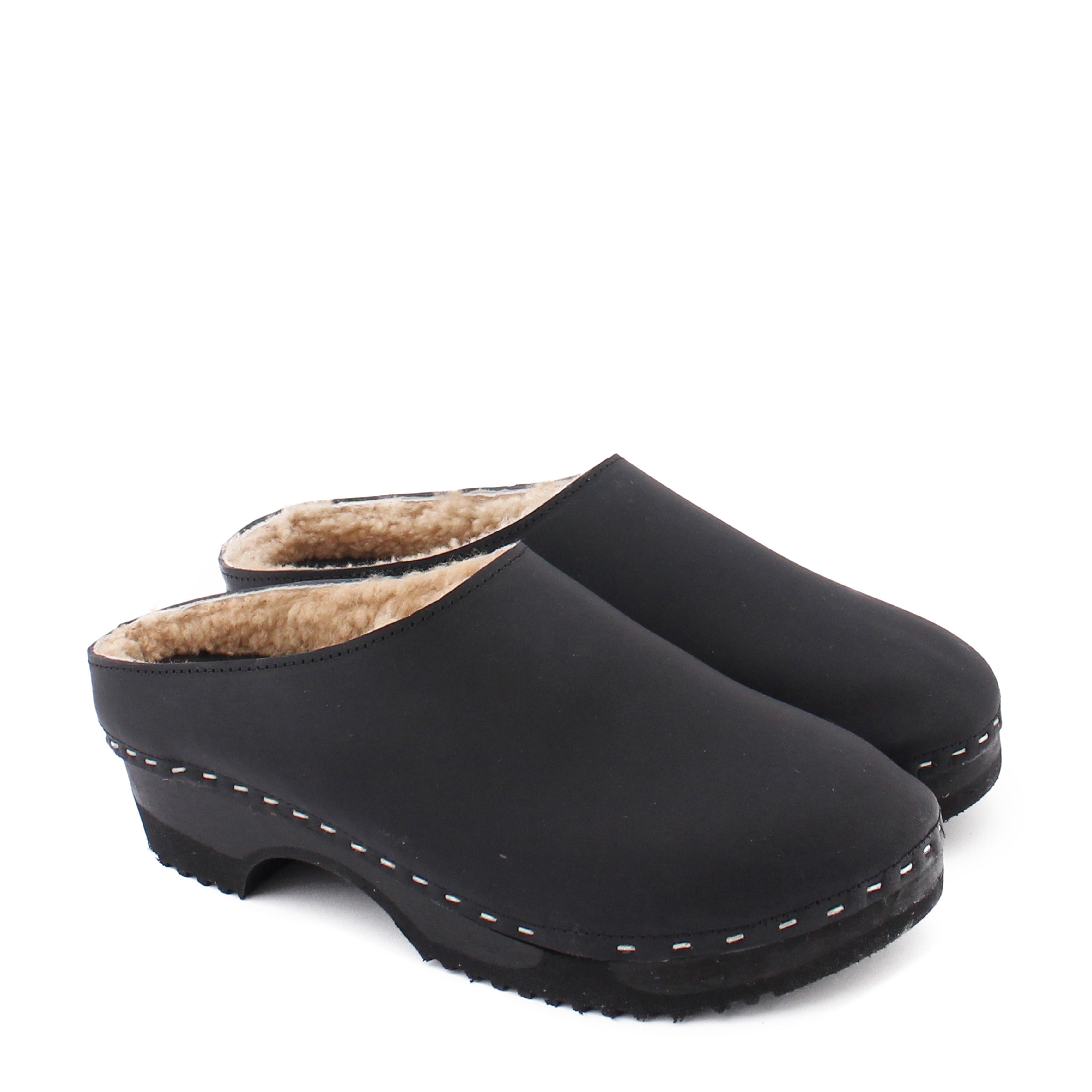 LEO Shearling + Leather Shearling Dark Clogs + Black Camel – rosa mosa