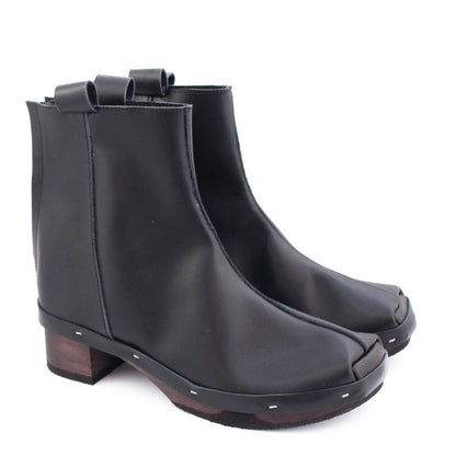 Rosa Mosa black leather ankle boot dark wooden clog boot adult woman man