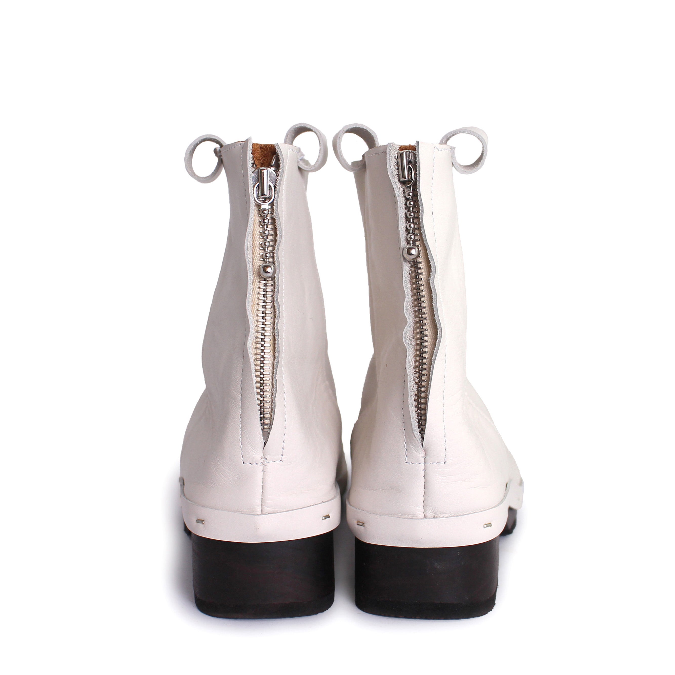 ROSIE + Leather Dark Clog Boots + White – rosa mosa