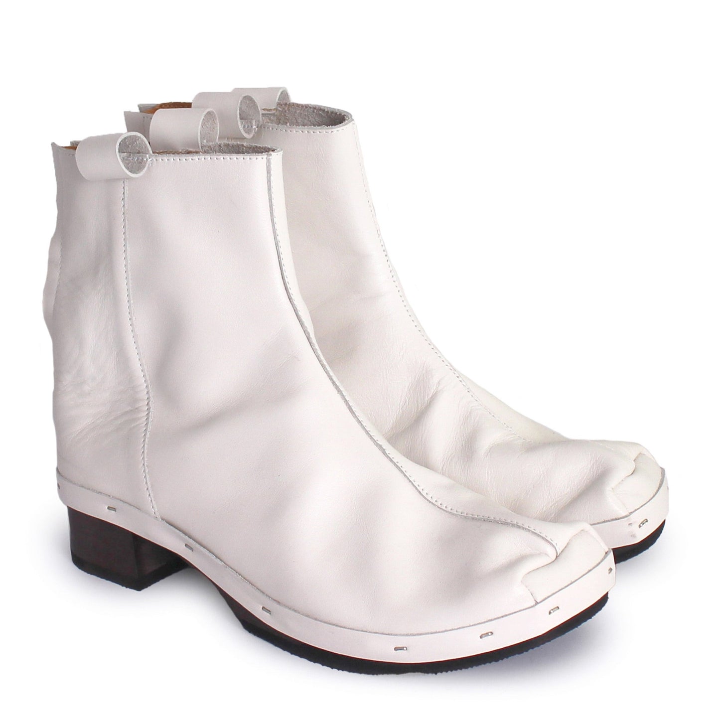 ROSIE + Leather Dark Clog Boots + White 38 ROSIE + Leather Dark Clog Boots + White 38