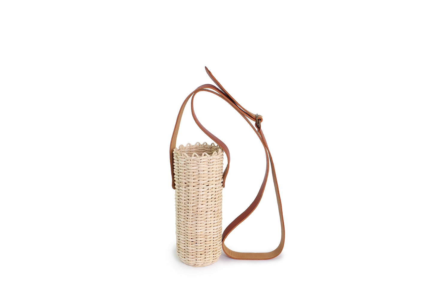 rosamosa cornleaf handwoven cammello leather bottle bag