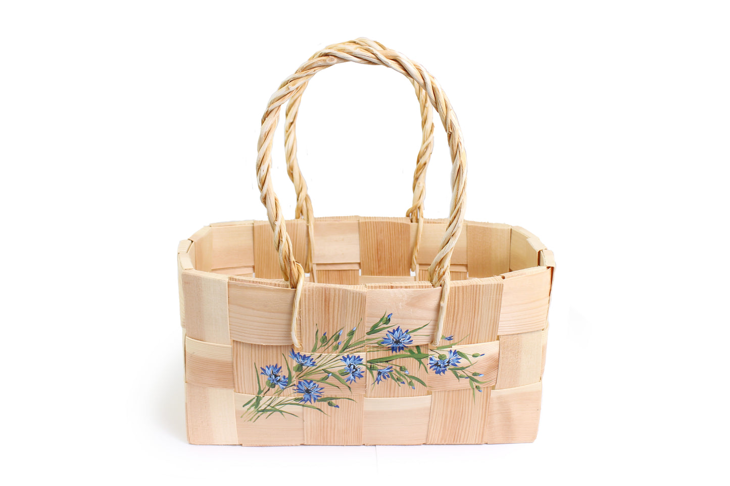 rosamosa wooden shopper bag hand painted blue flower 