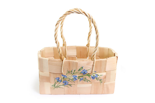 rosamosa wooden shopper bag hand painted blue flower 