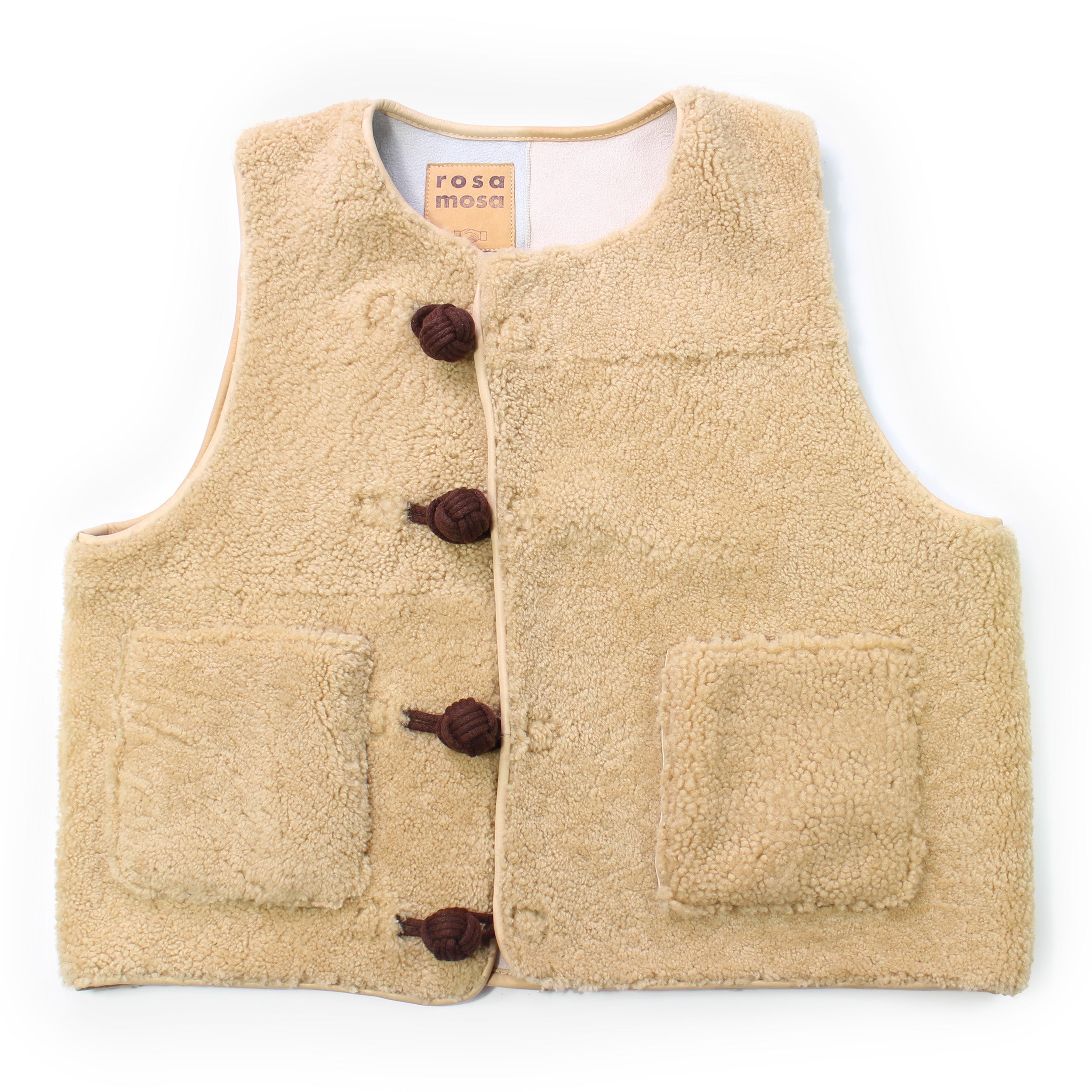 BIG BUTTON VEST + Cotton Balls/ Shearling + Beige Off-White