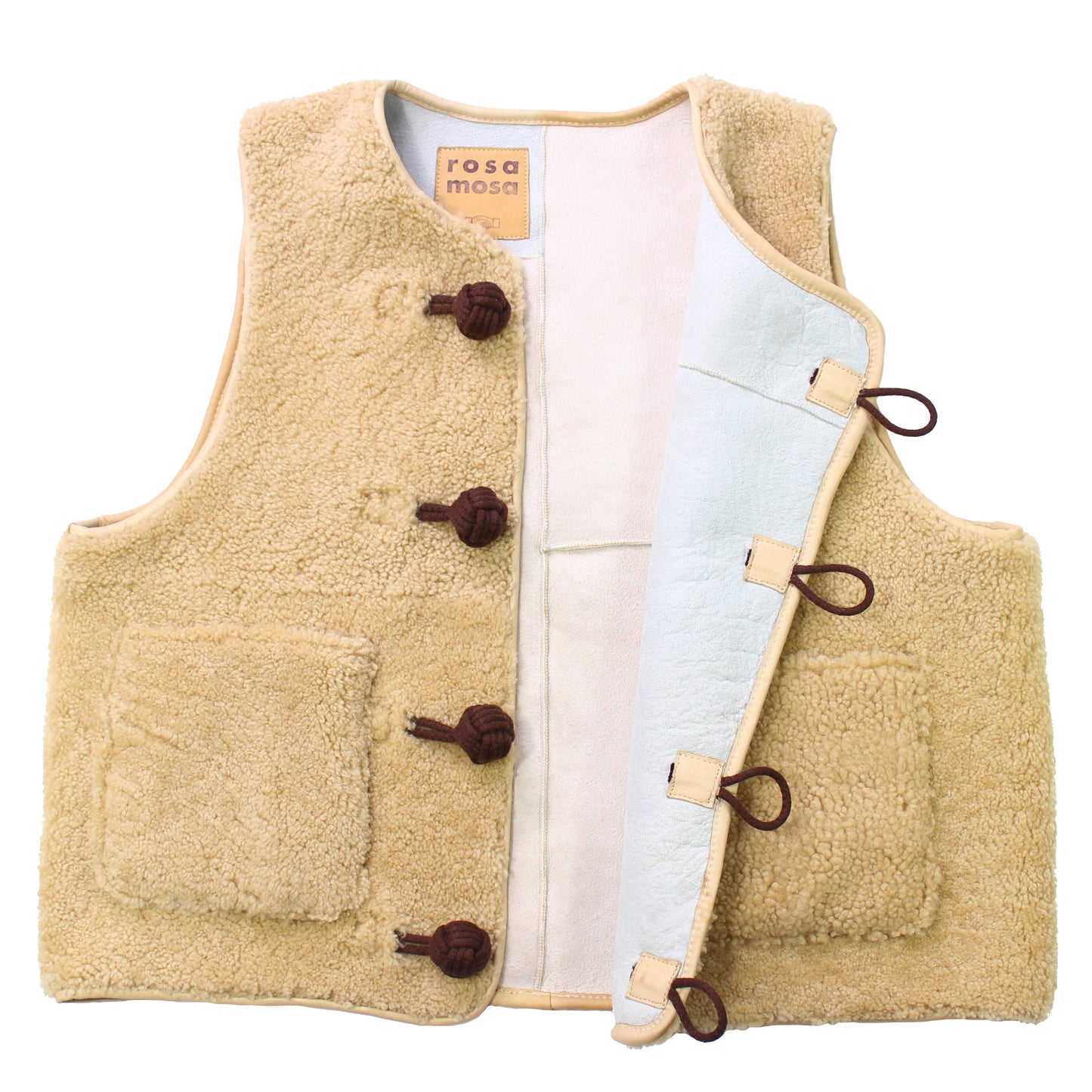 BIG BUTTON VEST + Cotton Balls/ Shearling + Beige Off-White