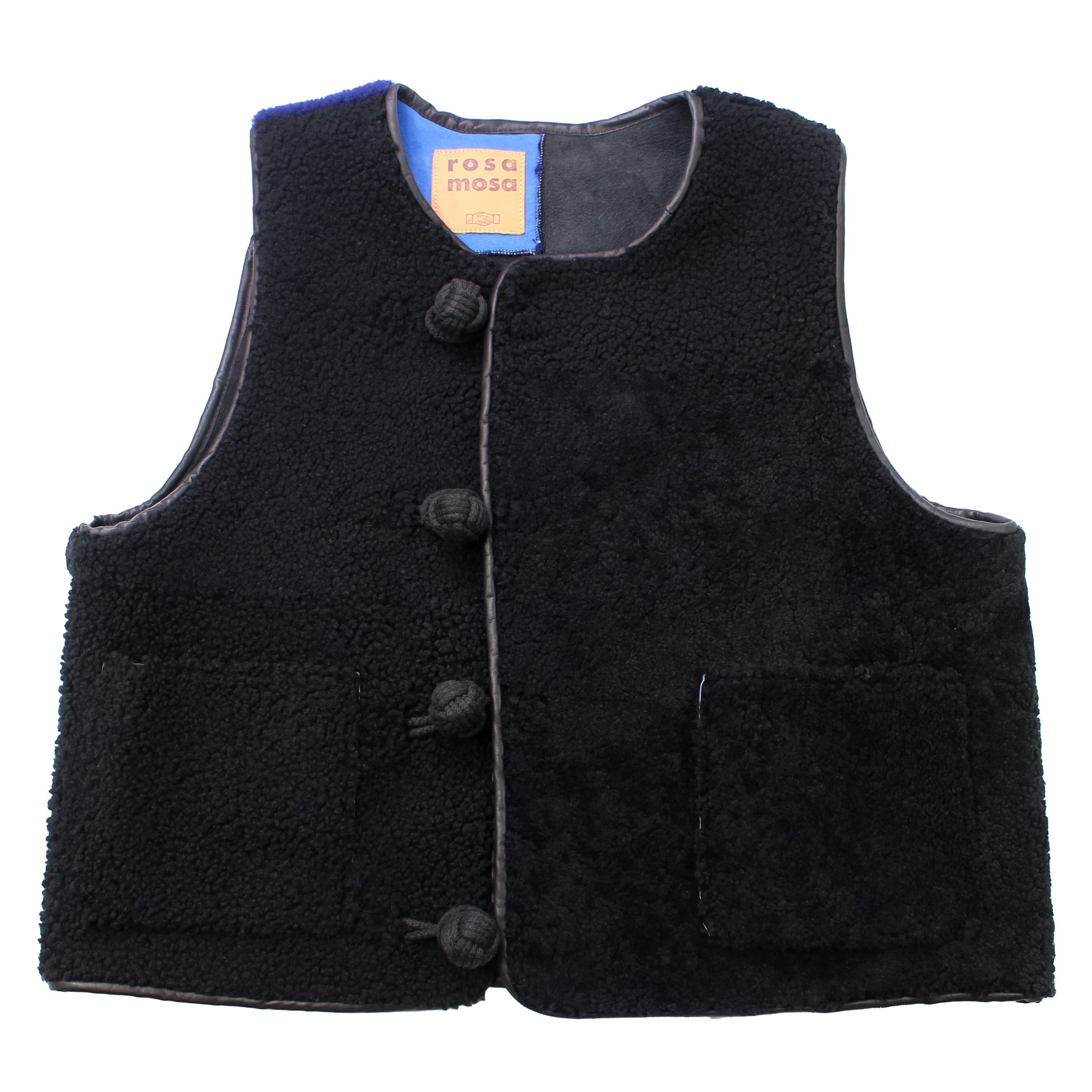 BIG BUTTON VEST + Cotton Balls/ Shearling + Black Blue