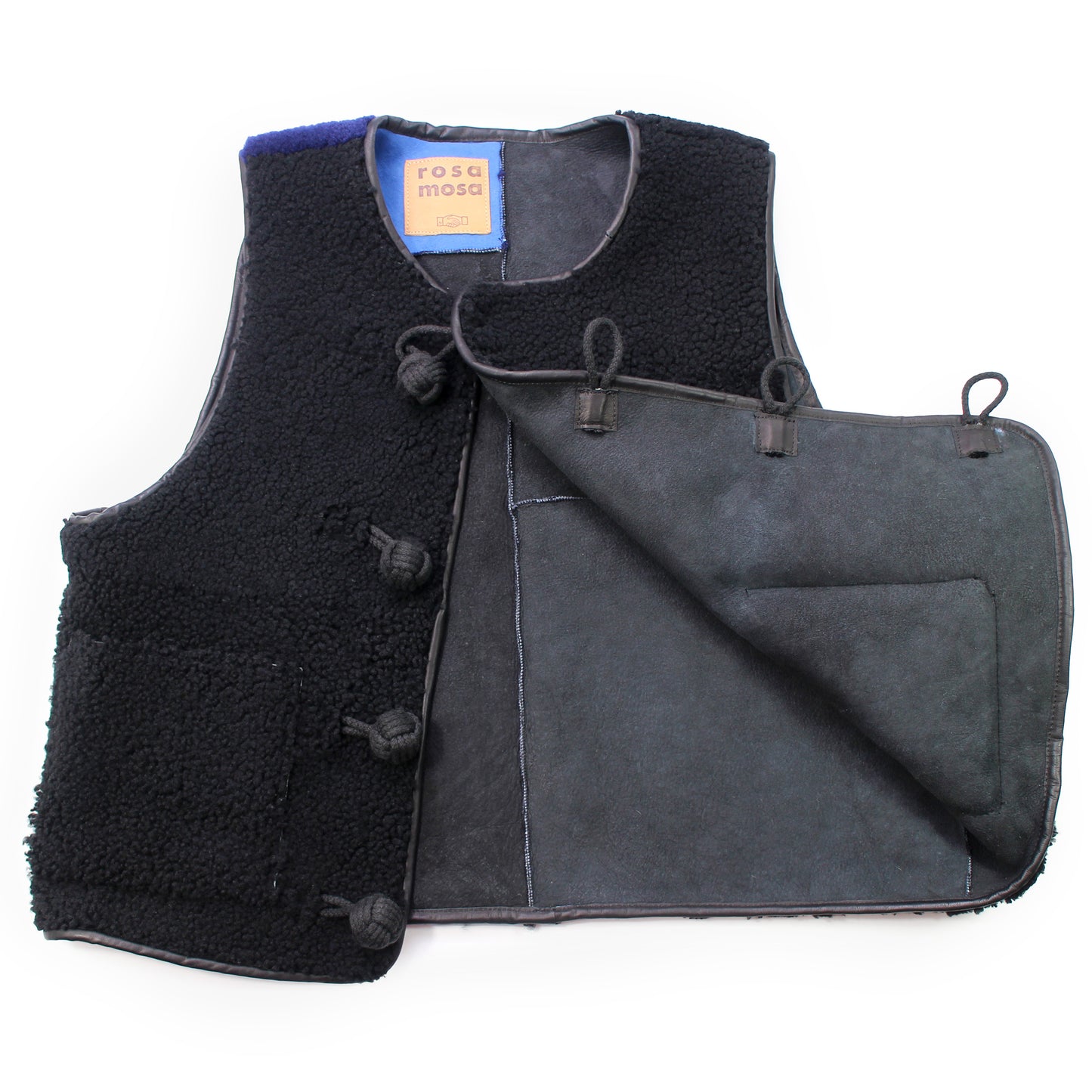 BIG BUTTON VEST + Cotton Balls/ Shearling + Black Blue