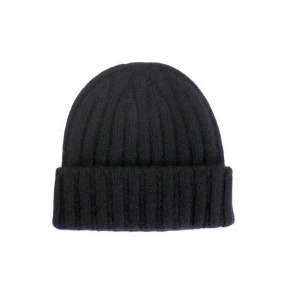 CÂBLEAMI 2x2 rib cap + 100% Cashmere Beanie hat + classic black