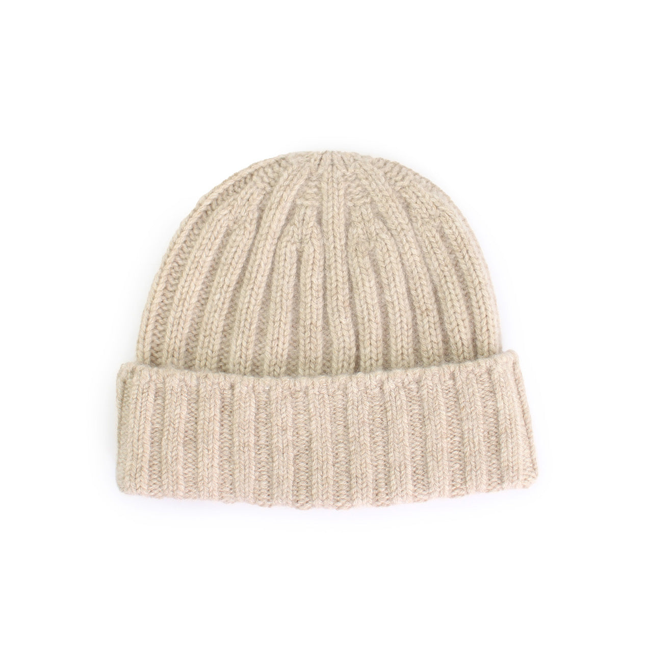 CÂBLEAMI 2x2 rib cap + 100% Cashmere Beanie hat + light beige