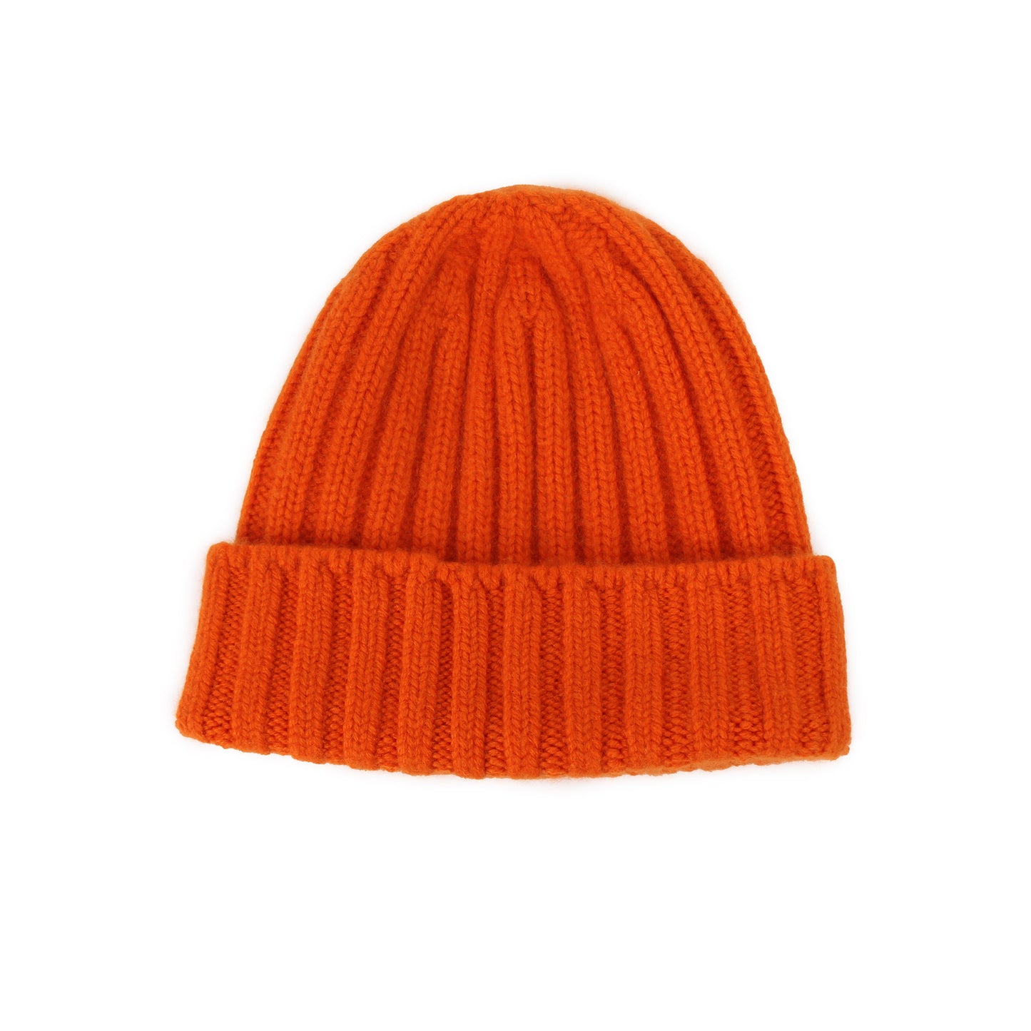 CÂBLEAMI 2x2 rib cap + 100% Cashmere Beanie hat + subtle orange