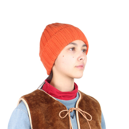 CÂBLEAMI 2x2 rib cap + 100% Cashmere Beanie hat + subtle orange