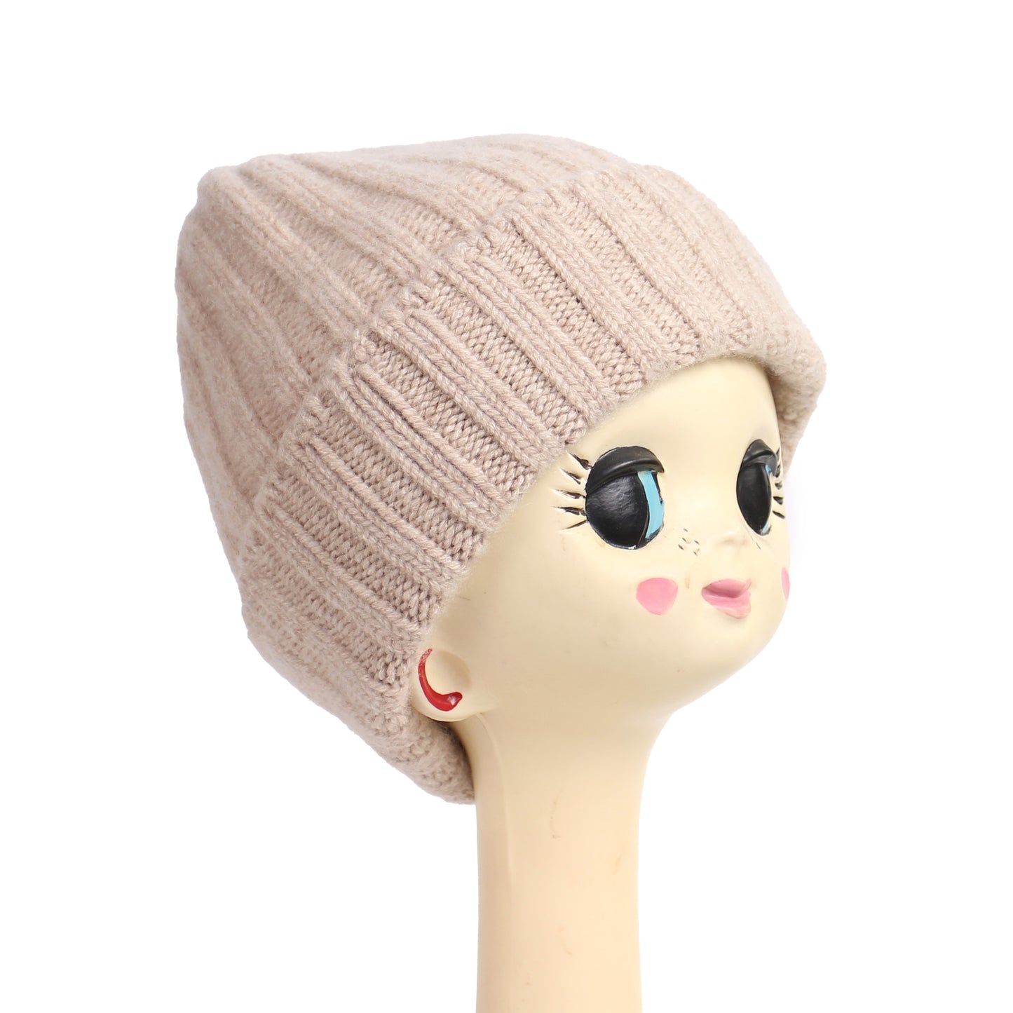 CÂBLEAMI 2x2 rib cap + 100% Cashmere Beanie hat + light beige