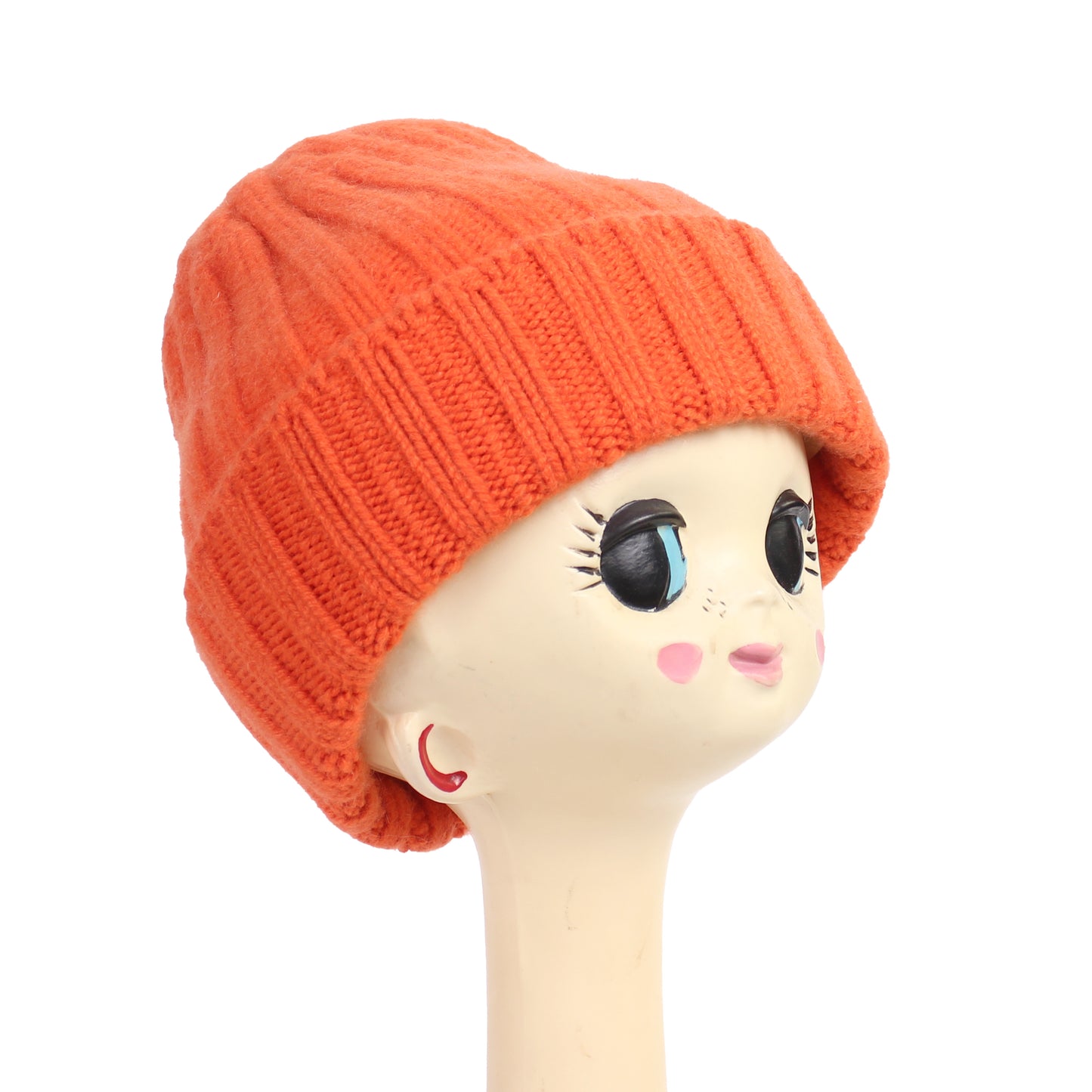CÂBLEAMI 2x2 rib cap + 100% Cashmere Beanie hat + subtle orange