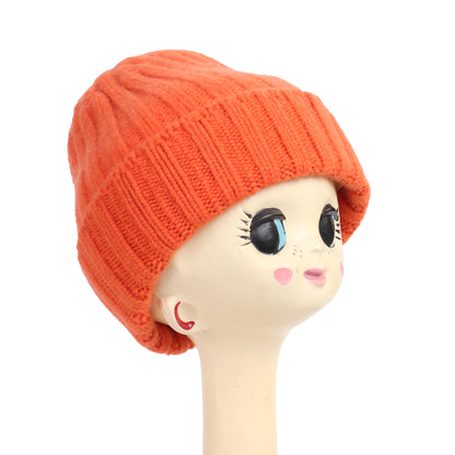 CÂBLEAMI 2x2 rib cap + 100% Cashmere Beanie hat + subtle orange