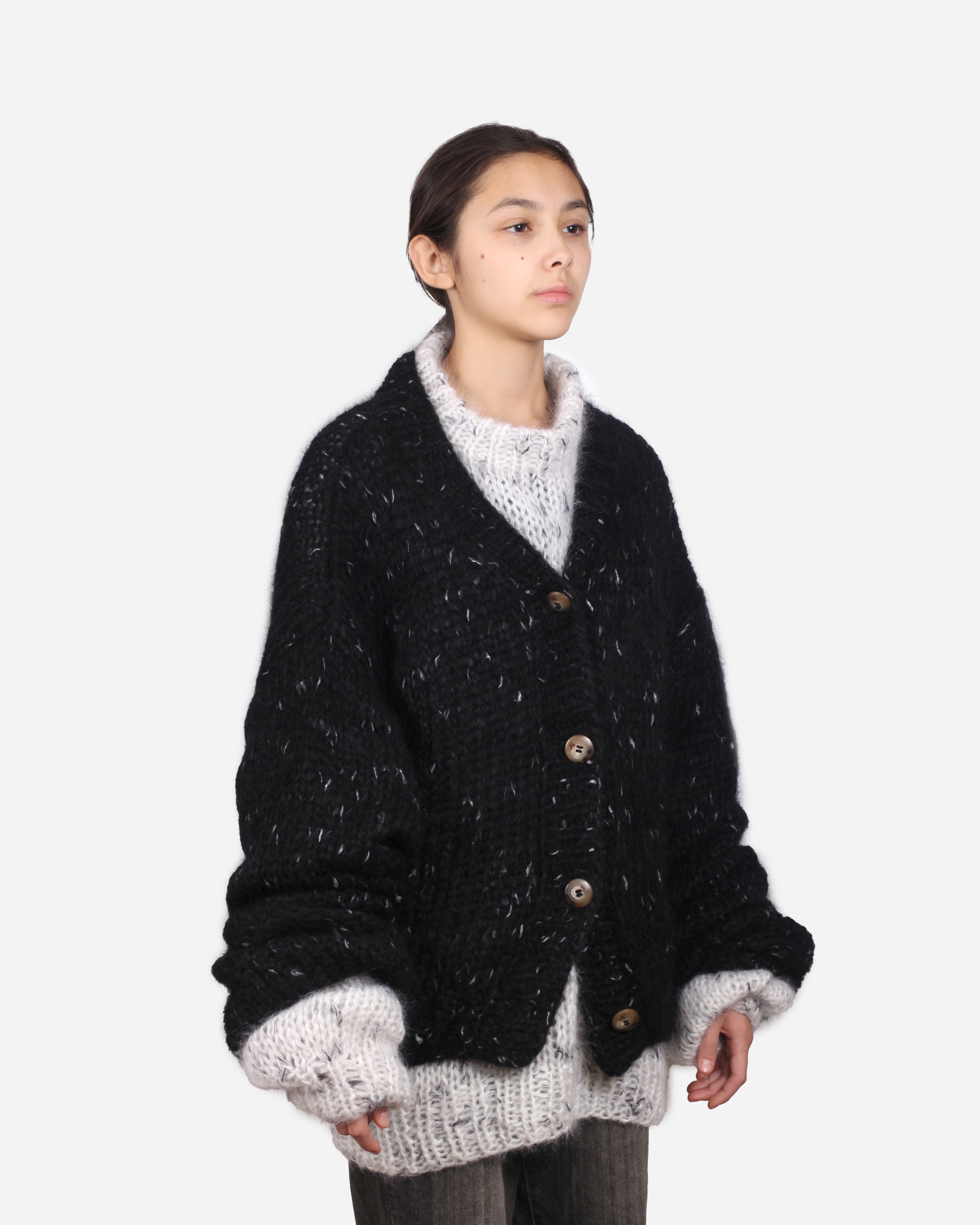 Unisex Hand Knit Mohair Cardigan + black white dots – rosa mosa