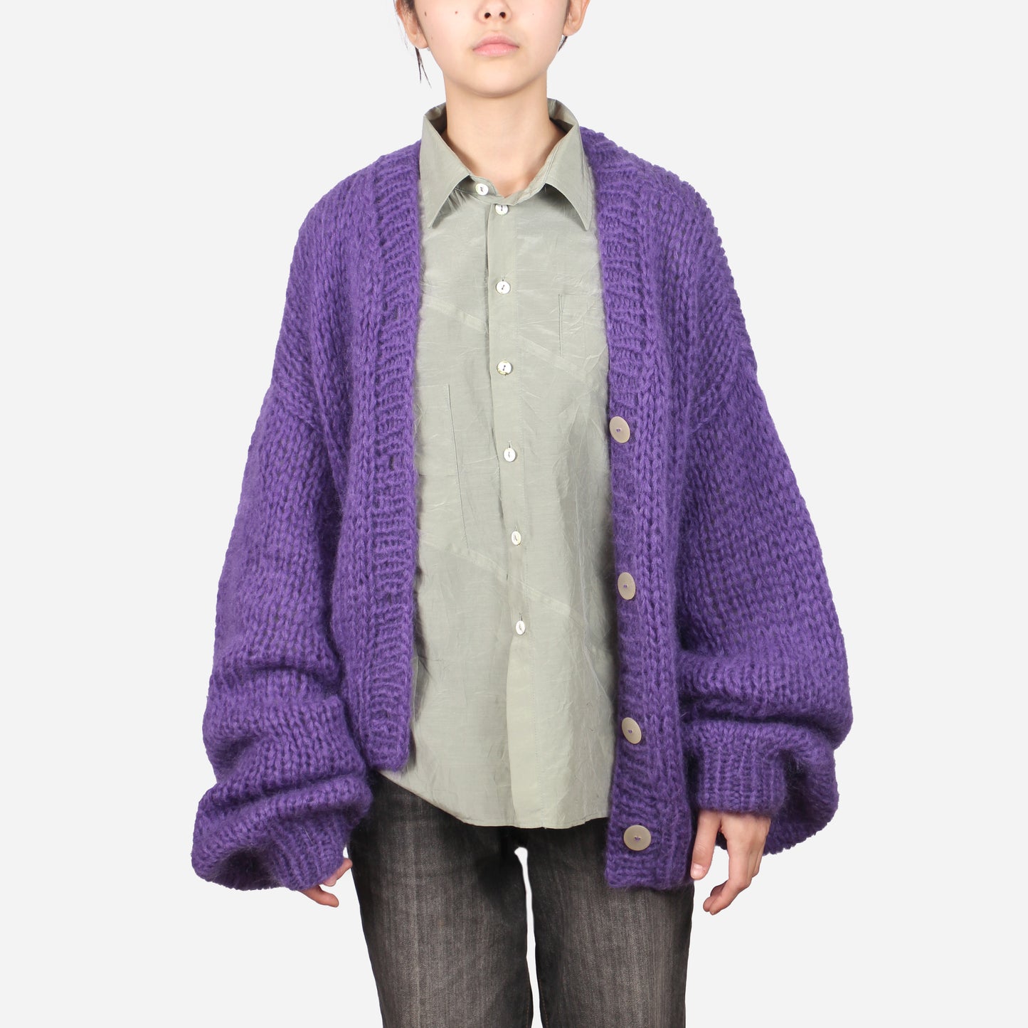Unisex Hand Knit Mohair Cardigan + Purple