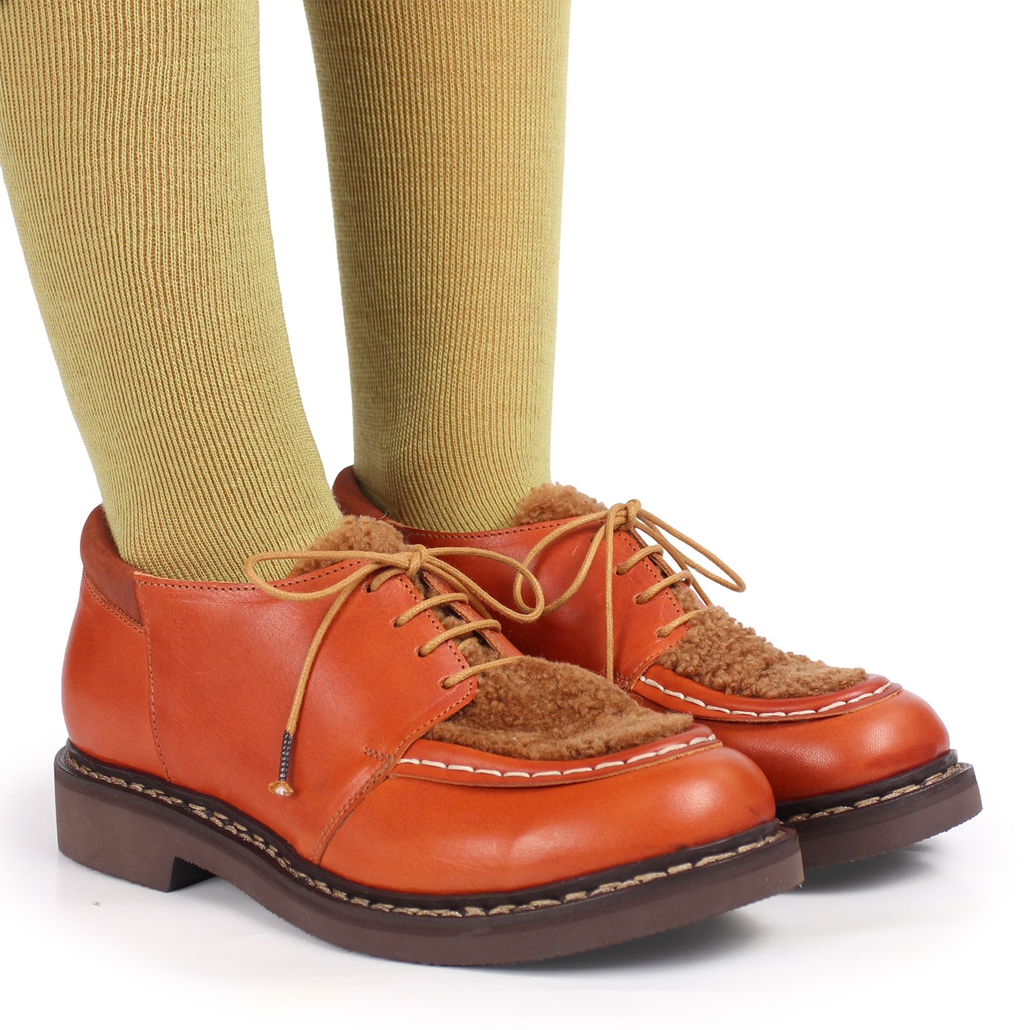 Davos Shoes + welted leather Derbies + warm brown/ teddy