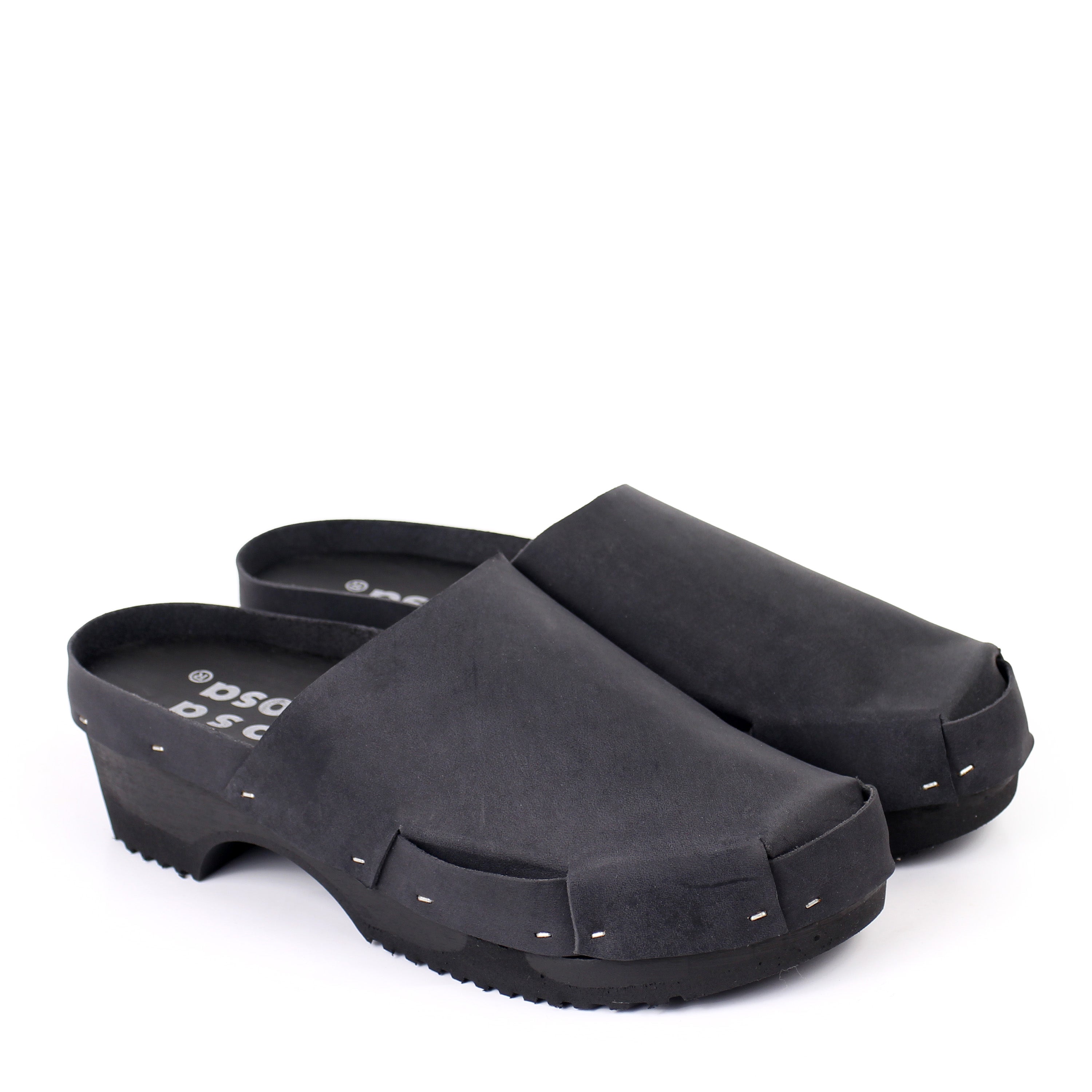 DONAU + Leather Clogs + All Black
