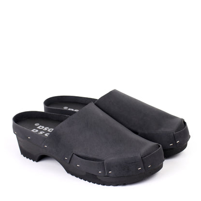 DONAU + Leather Clogs + All Black