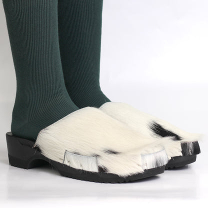 DONAU SIMPLE + Leather Clogs + Black and White natural cow leather