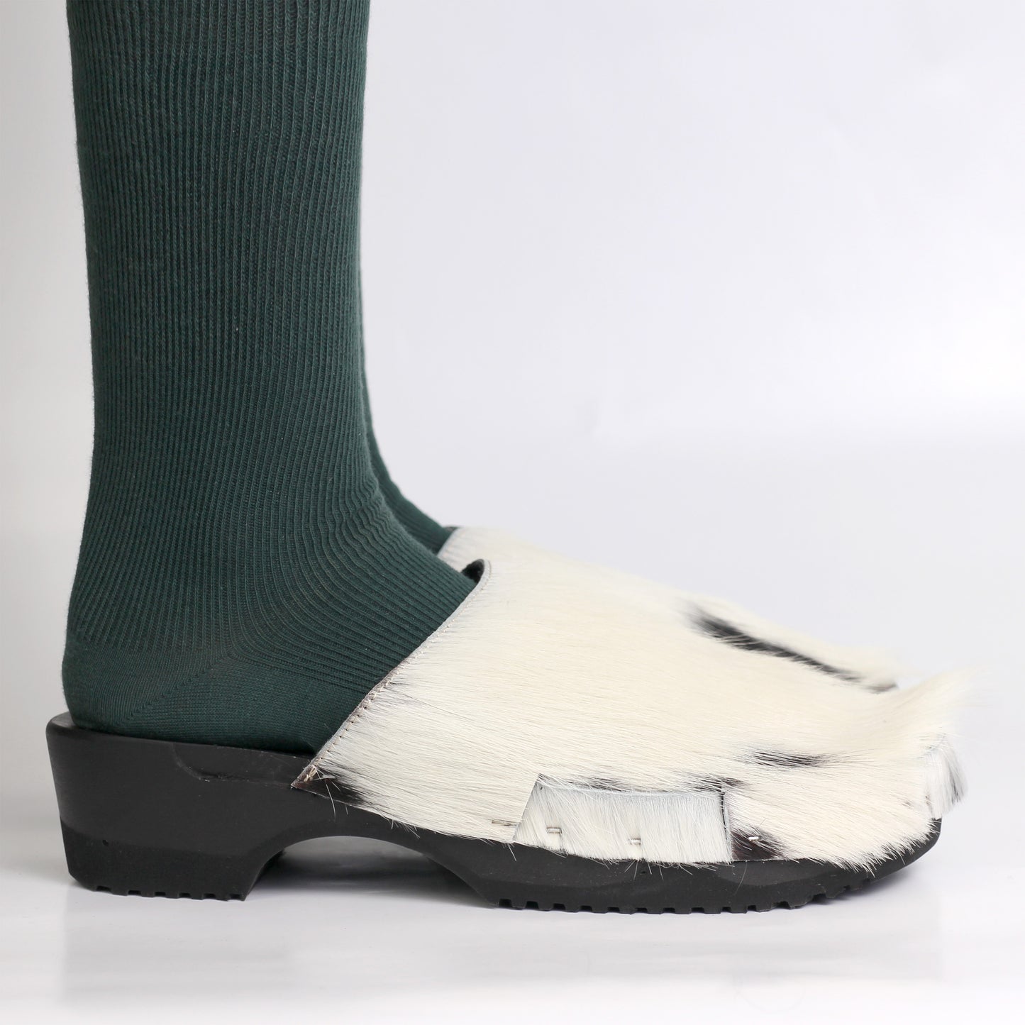 DONAU SIMPLE + Leather Clogs + Black and White natural cow leather