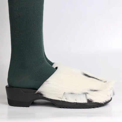 DONAU SIMPLE + Leather Clogs + Black and White natural cow leather