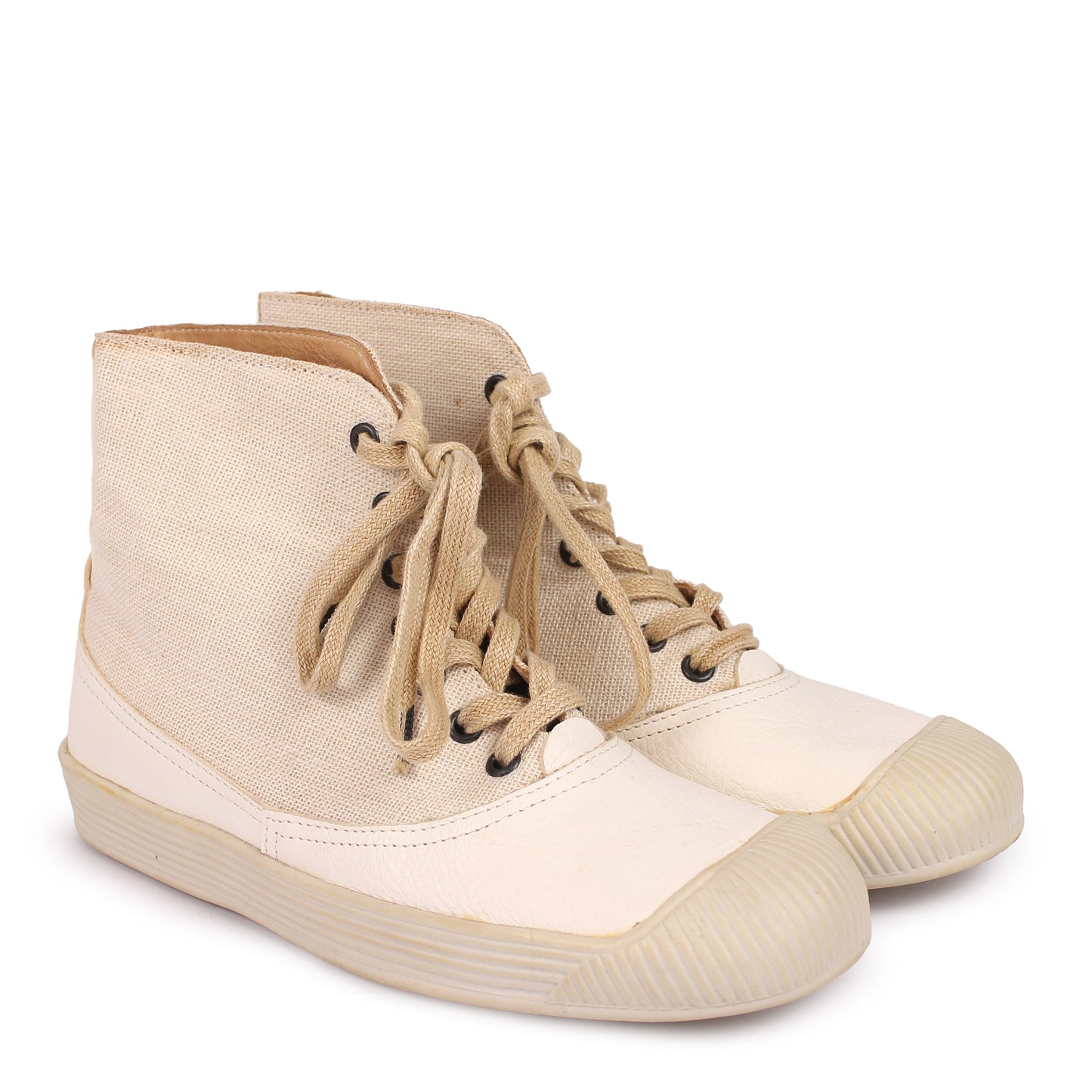 FRITZA HIGH + Antique Linen Leather High Sneakers + Natural