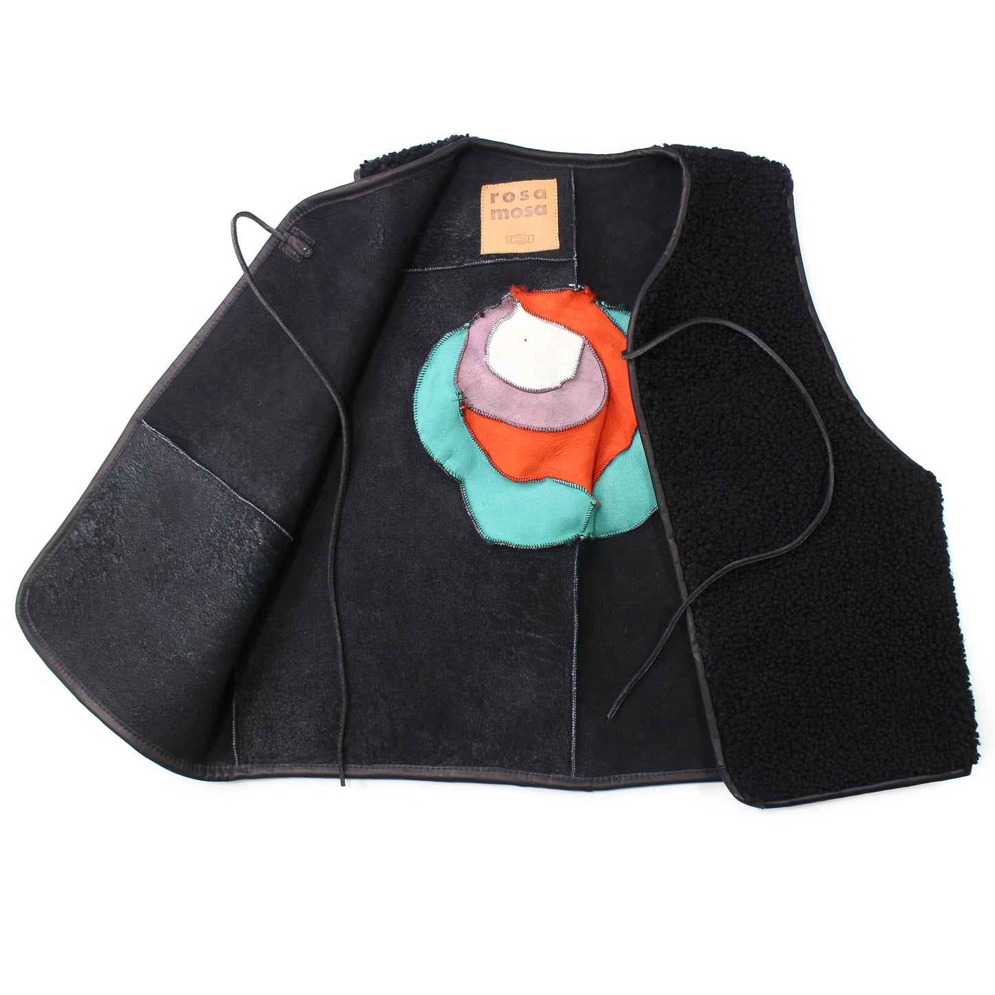 Gilet Vest PATCHWORK ROSE + Reversible Shearling Vest + Black